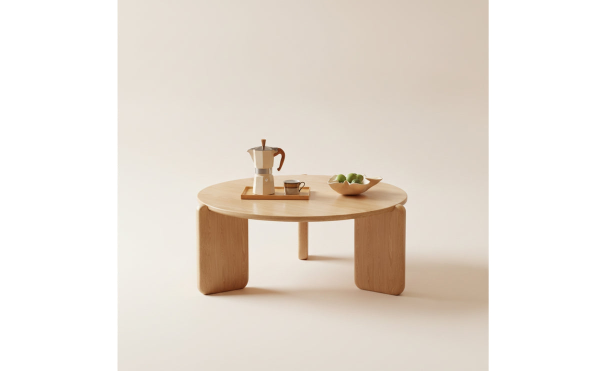 Round Coffee Table with Wood Base Modern Nordic Round Coffee Table Minimalist Furniture for Living Room, Small Apartments, Sofa Side