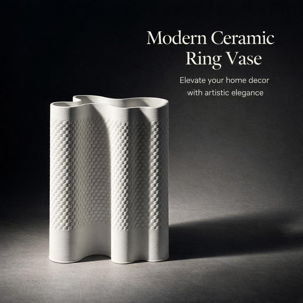 Modern Decorative Vase for Home, Living Room Ceramic Vase, 3D Printed White Porcelain, Minimalist Art Object, Business Gift