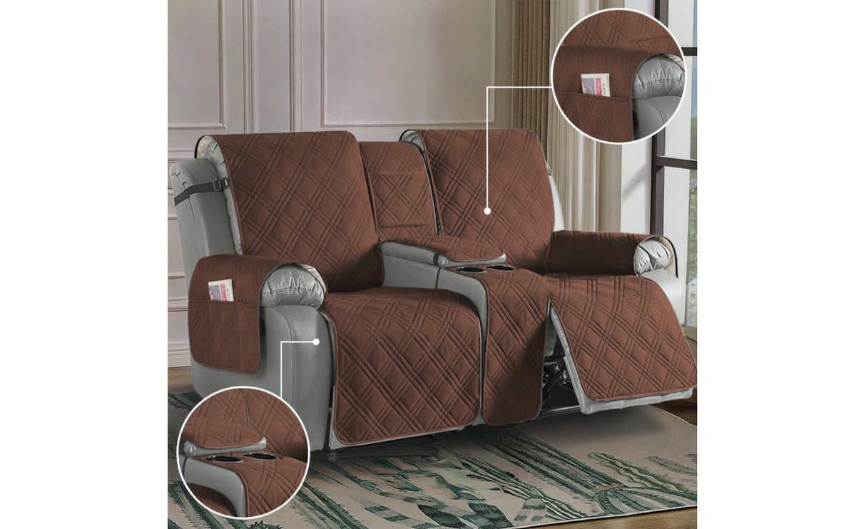 4 Pieces Recliner Loveseat Cover with Console Waterproof Recliner Loveseat Slipcover with Console Quilted Reclining Sofa Cover for Living Room