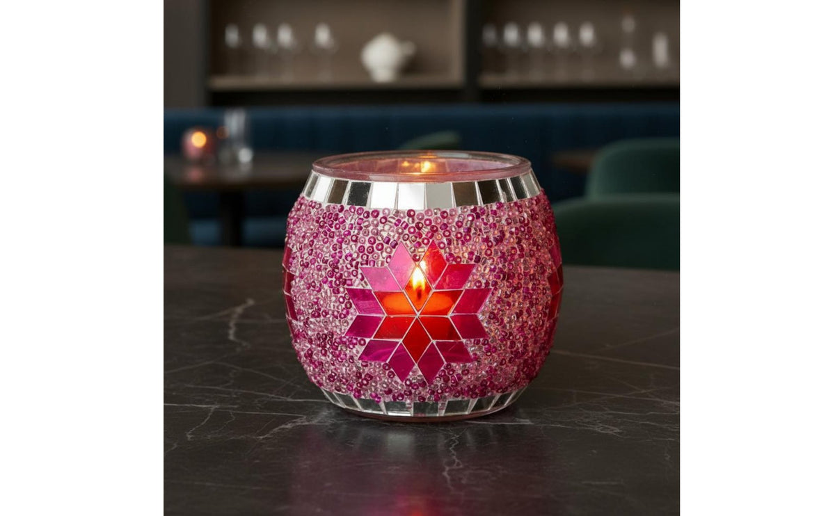 Mosaic Glass Candle Holder Romantic Atmosphere Colorful Mosaic Candle Jar Great Gift Idea Snowflake Pattern Votive for Candlelight Dinner, Restaurant