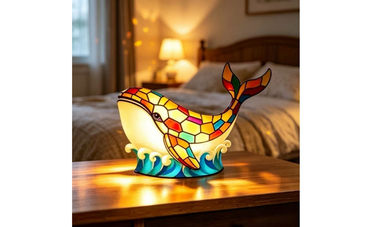 Cetacean Night Light Warm Glow Cetacean Lamp with an Oceanic Base Decorative Seaside Lamp for Nursery, Reading Corner