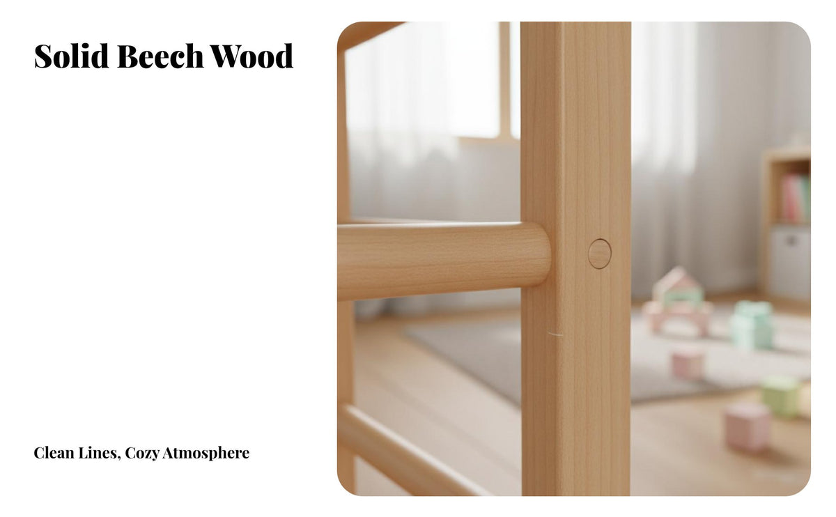 Indoor Jungle Gym with Slide Solid Beech Wood Wooden Jungle Gym Develops Motor Skills Child-Centered Climbing Frame for Infants, Nursery, Living Room