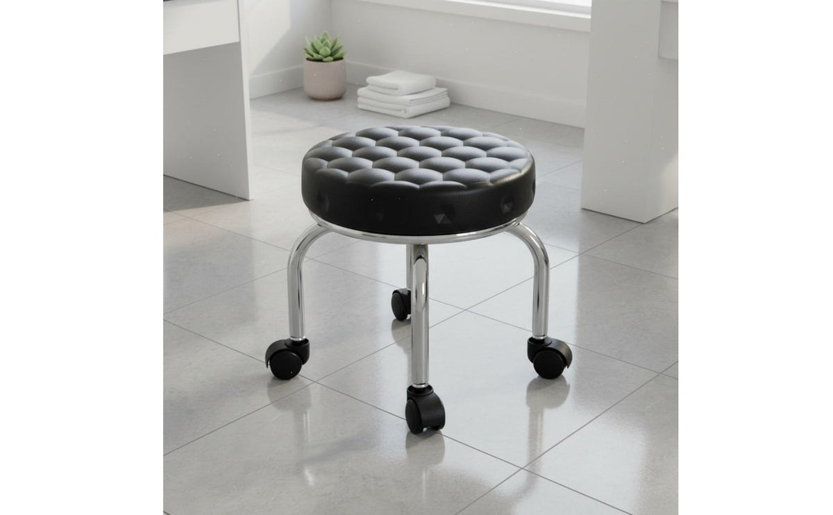 Round Padded Rolling Stool Stackable Design Low Stool with Wheels Carbon Steel Frame Household Furniture for Technicians, Children, Salon, Workshop