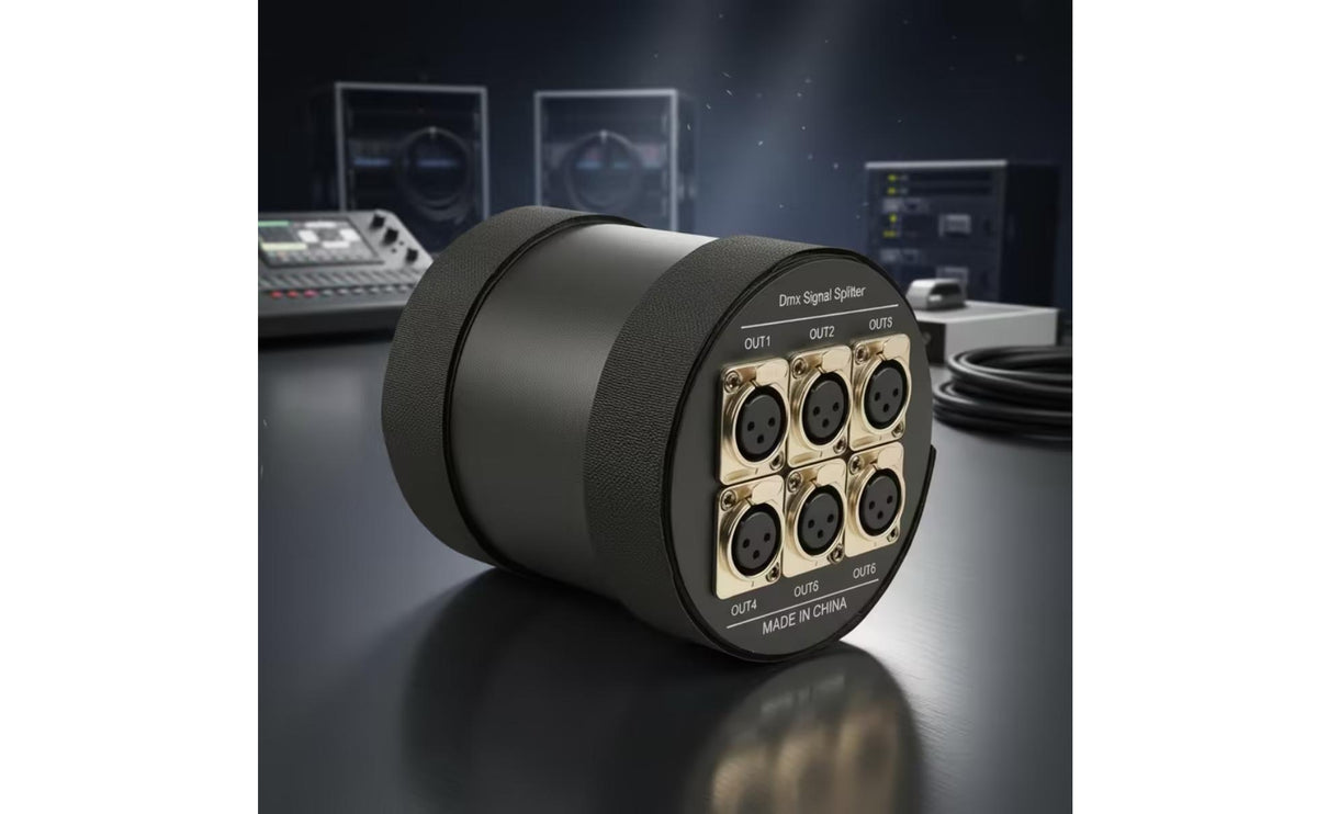 DMX-Compatible Splitter with Strap Rigging-Mount DMX-Compatible Splitter Amplifier 6-Way 3-Pin for Stage Technicians, Theaters