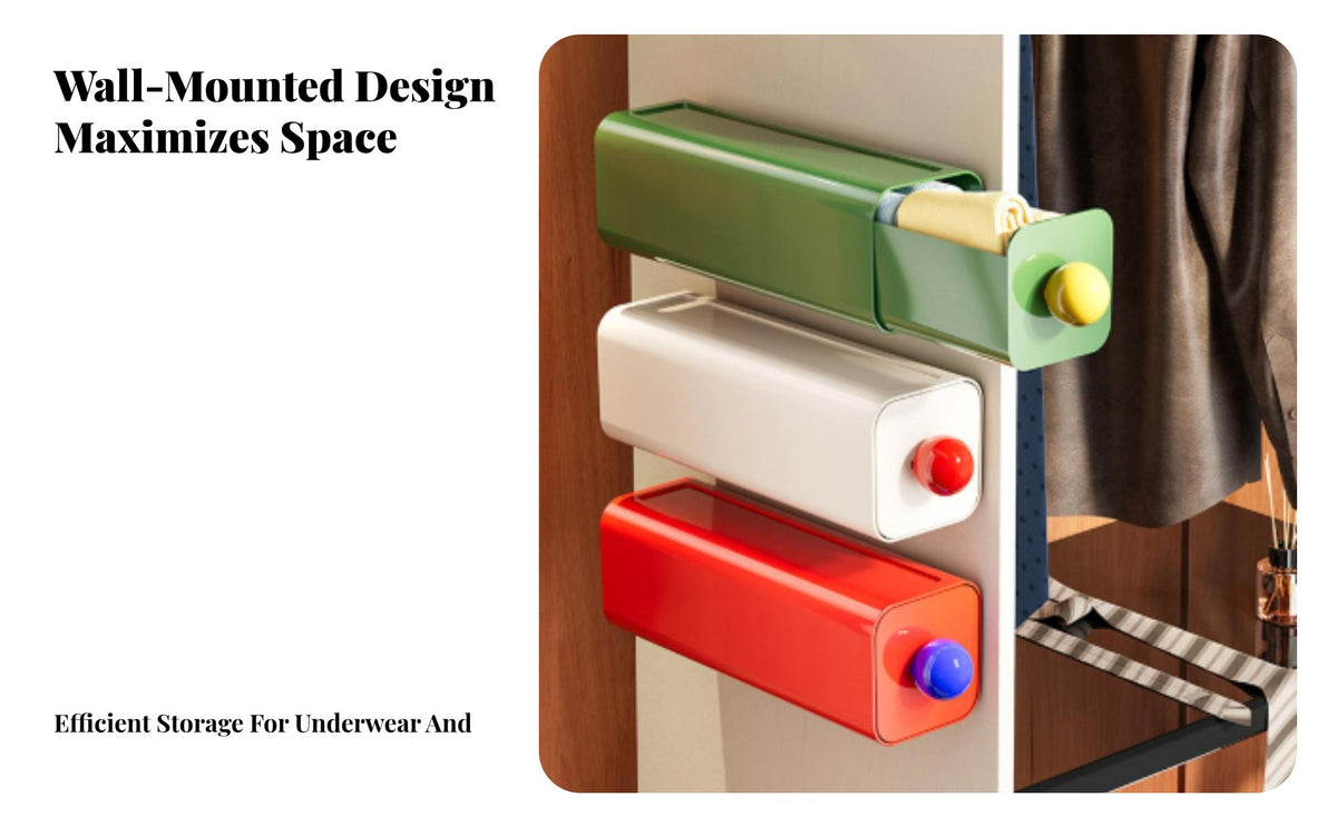 Wall-Mounted Underwear Box Dust Resistant Wall Mount Underwear Organizer Dust-Resistant Pull-out Storage Drawer for Women, Adults, Wardrobe, Bedroom
