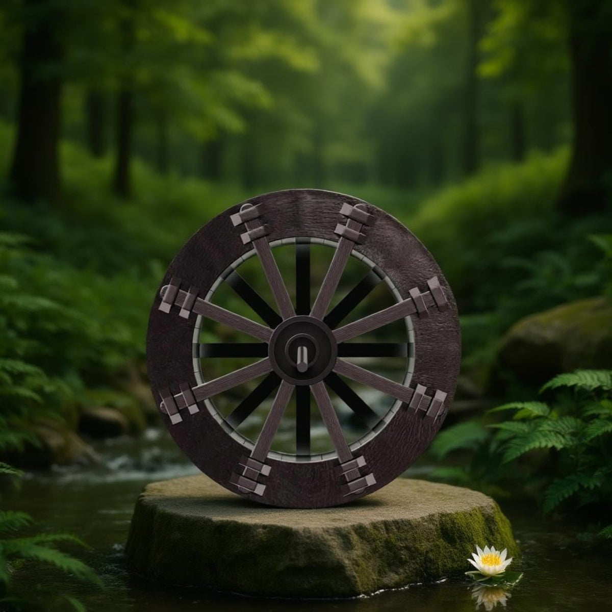 Faux Wood Water Wheel for Pond and Garden Decor