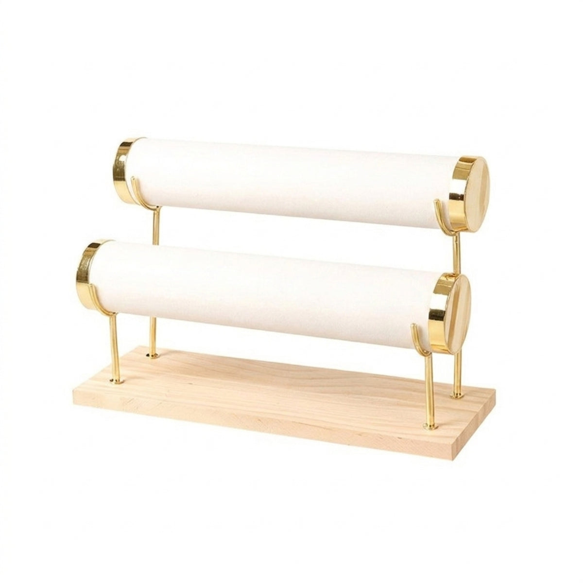 Double-Tier Bracelet Display Stand Leather-Wrapped Wooden Bracelet Stand Countertop Bangle Display Minimalist for Collectors, Dresser