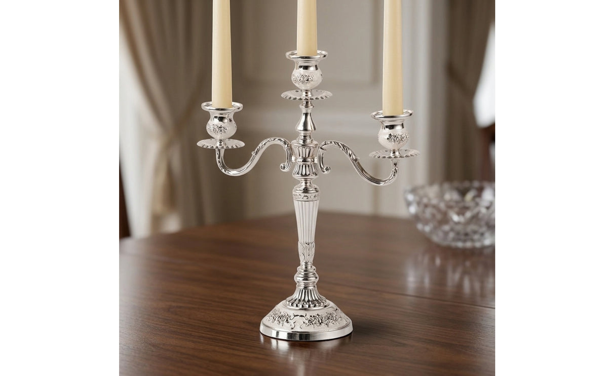 Three-Arm Candlestick Vintage-Style Candelabra with Three Arms Tabletop Candelabra Ornate Candle Holder Embossed