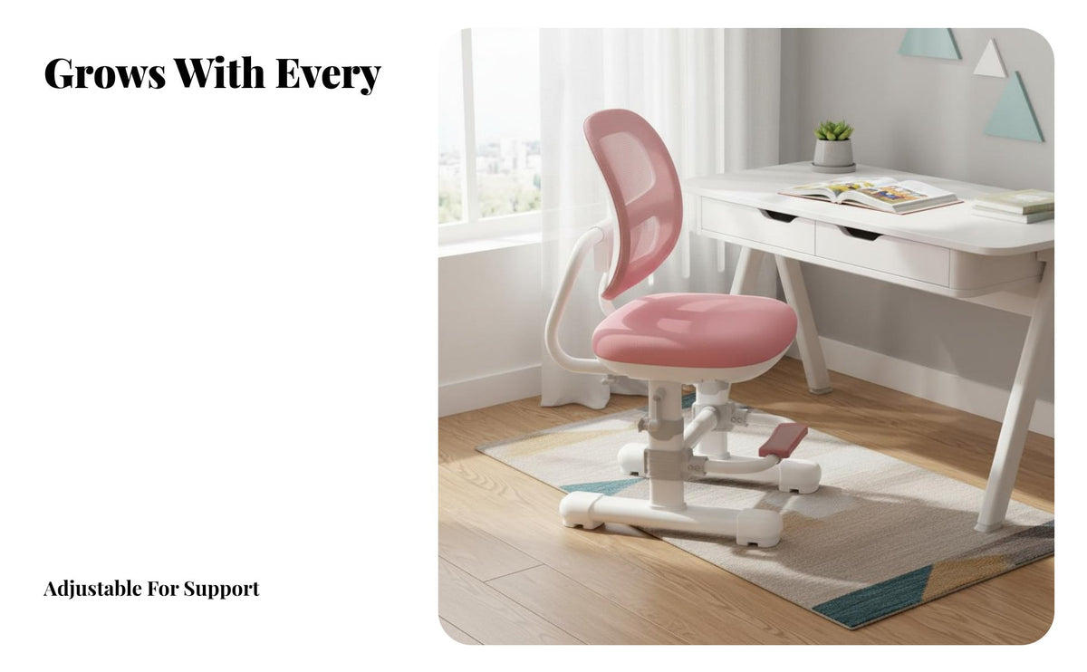 Grows with Child Adjustable kids' Desk Chair Support Ergonomic Student Homework Chair Stable Structure Study Seating Sturdy Construction for Students, Girls, Parents, Studying, Bedroom, Home, Playroom