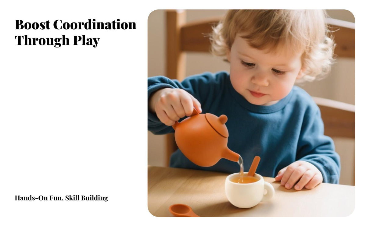 9 Pieces Safe Silicone Tea Party Set Role Play Afternoon Tea Toy Shatterproof Miniature Kitchen Tableware Easy to Clean for Toddlers, Preschoolers