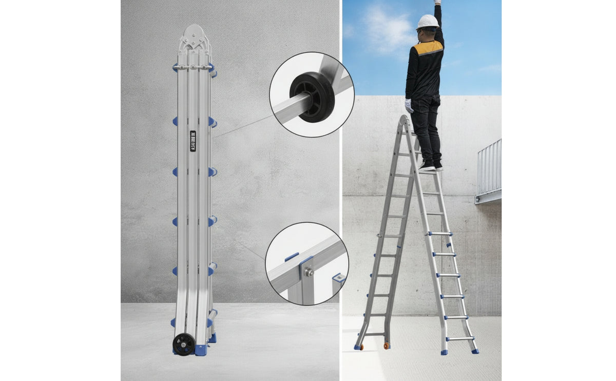 Multi-Purpose Multipurpose Ladder Aluminum Foldable Ladder Space-Saving Heavy-Duty for Contractors, Garage