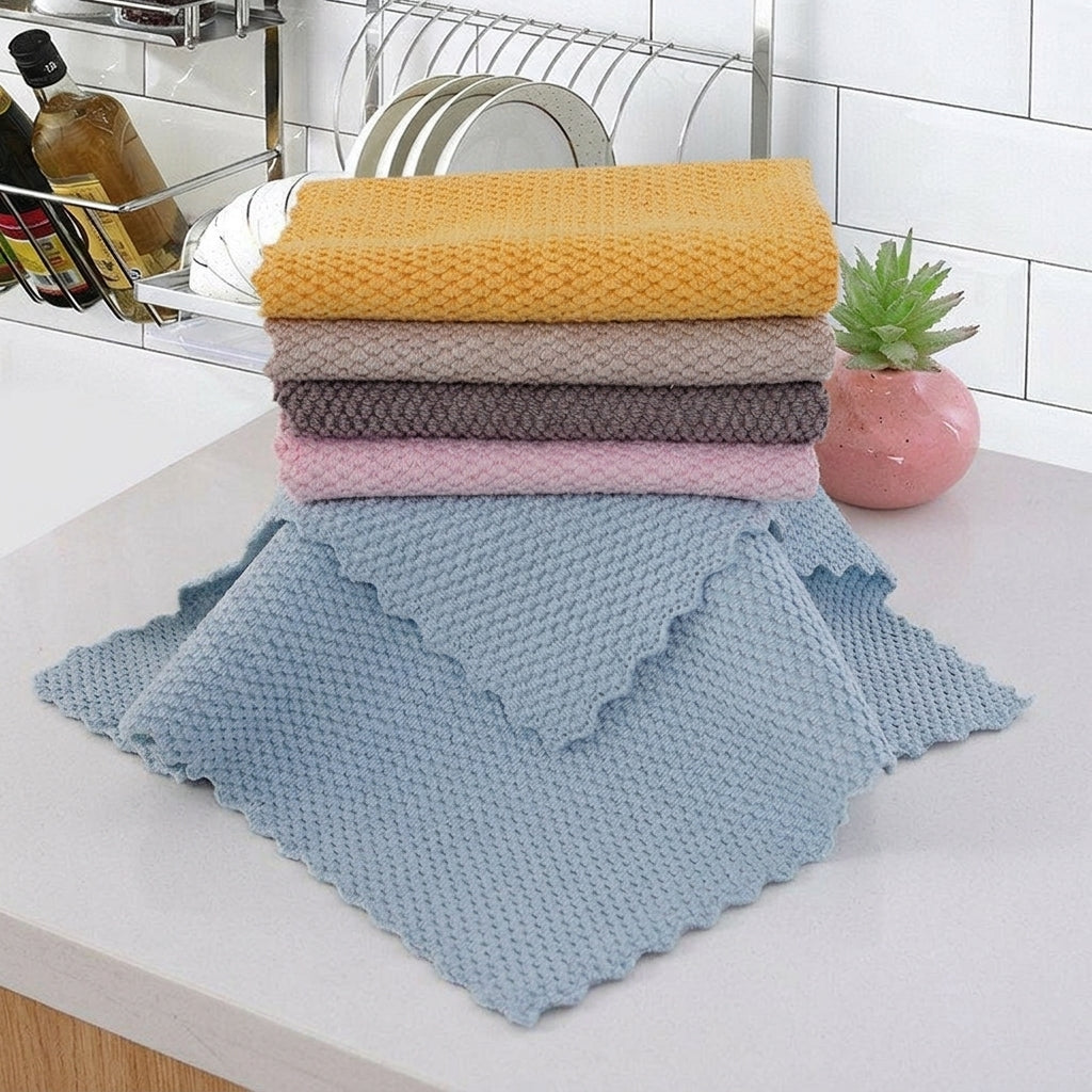 Fuzzless Microfibre Cloth and 5 Pack Cleaning Cloths, extra-fine Corn-Grain Embossed Material, Oil-Resistant for Kitchen and Household Tasks