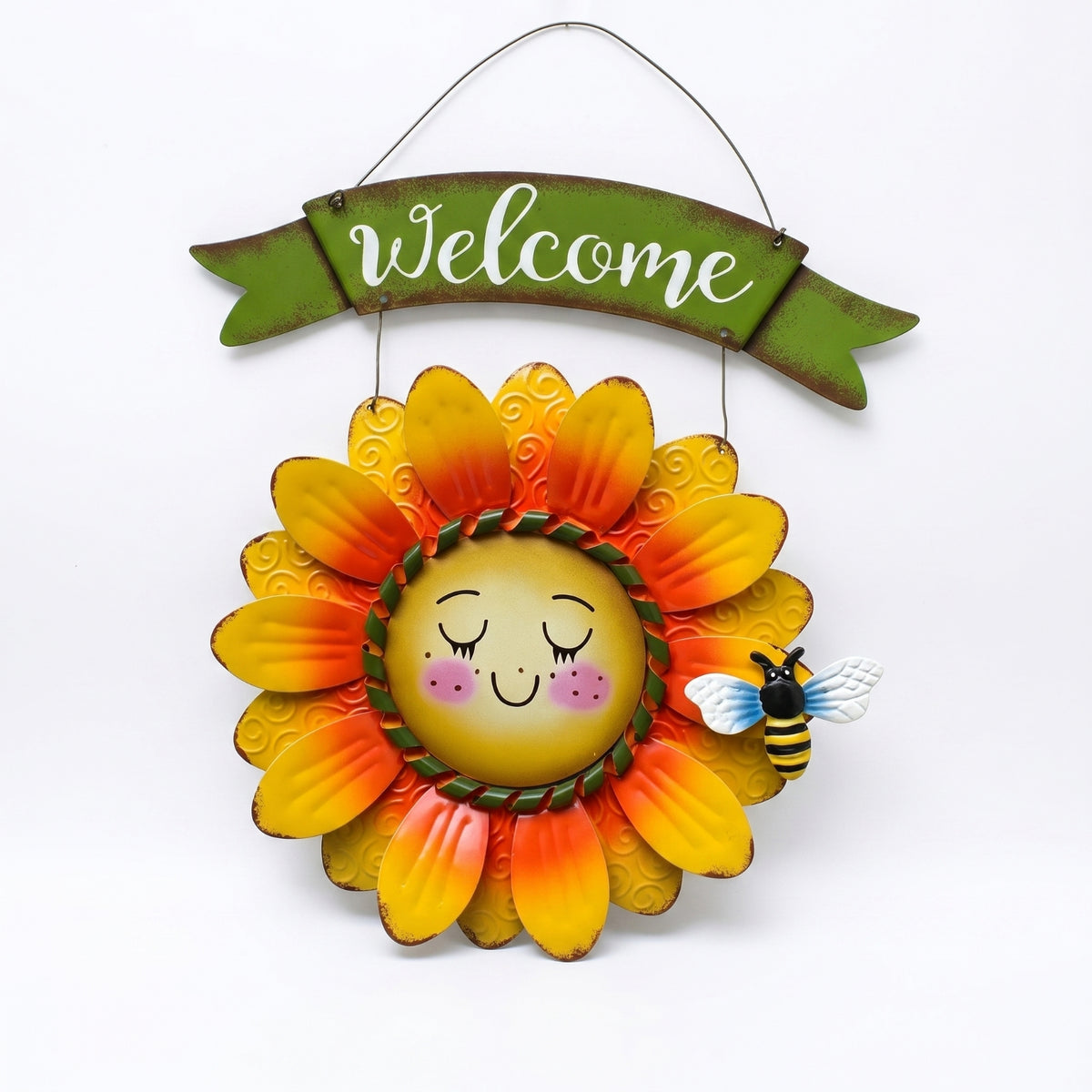 Hanging Floral Welcome Sign 3D Iron Welcome Plaque Rustic Placa Colgante De Metal Farmhouse for Front Porch, Entryway, Garden, Patio