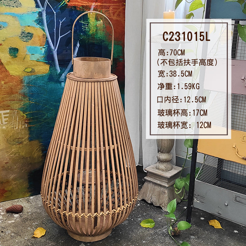 工业风竹编风灯装饰创意工作室设计空间落地灯笼摆件大型怀旧烛台