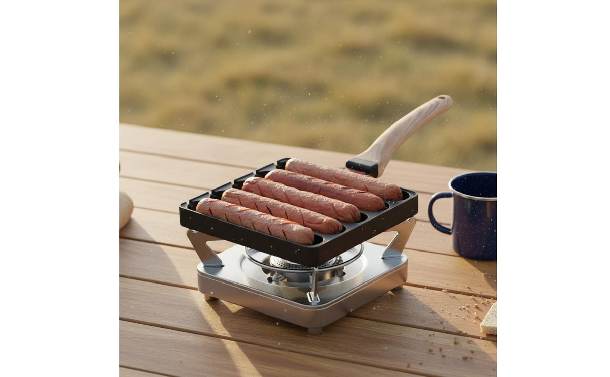 5-Slot Sausage Skillet Portable Multi-Compartment Hot Dog Cookware Simple to Clean Frankfurter Grill Pan for Camping