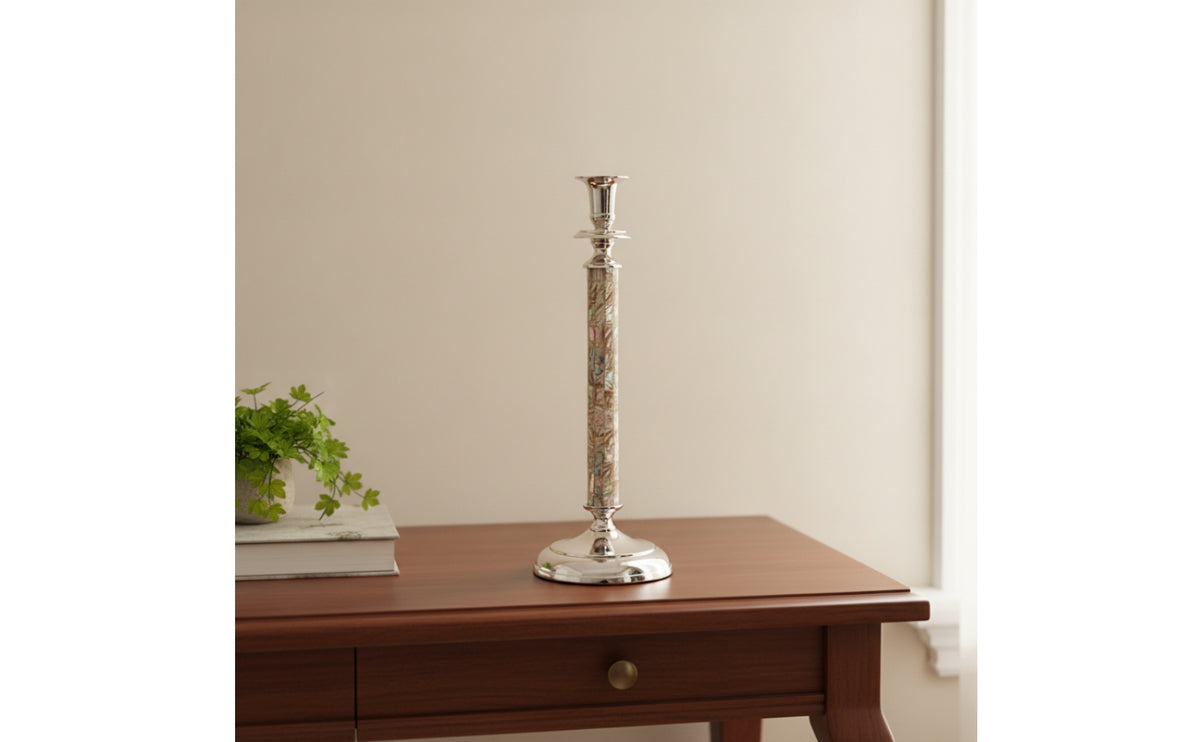 Candle Holder with Shell Inlay Lustrous Pedestal Candlestick Home Decor Reflective for Tabletop