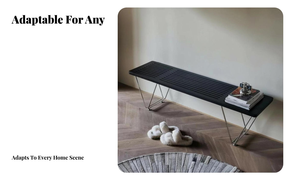 Hollowed-hollowed Frame Hollow Base Bench Minimalist Design Narrow Wooden Bench centuryera Inspired Indoor Seating Multi-Functional for Homeowners, Families, Renters, Bedroom, Dining Room, Entryway, Hallway