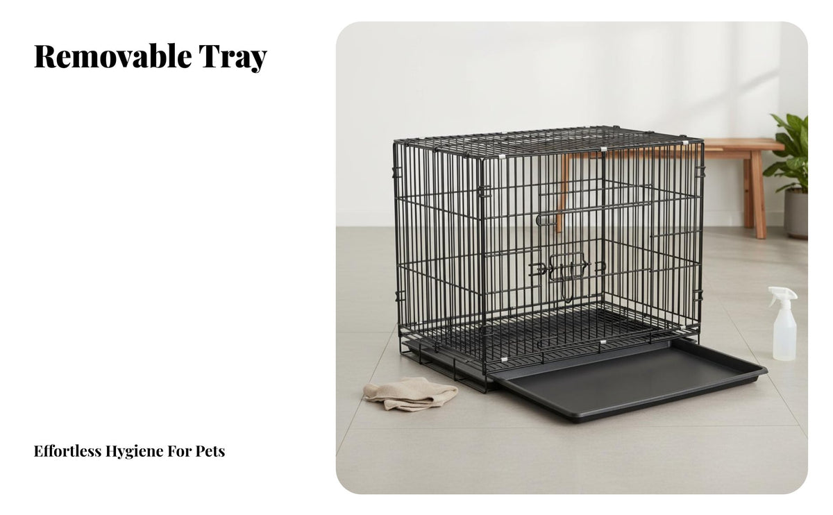 Includes Removable Tray Foldable Cat Enclosure Easy Assembly Collapsible Wire Cat Kennel Top and Front Door Entry Collapsible Pet Crate Escape-Proof Lock for Indoor, Home Use, Travel