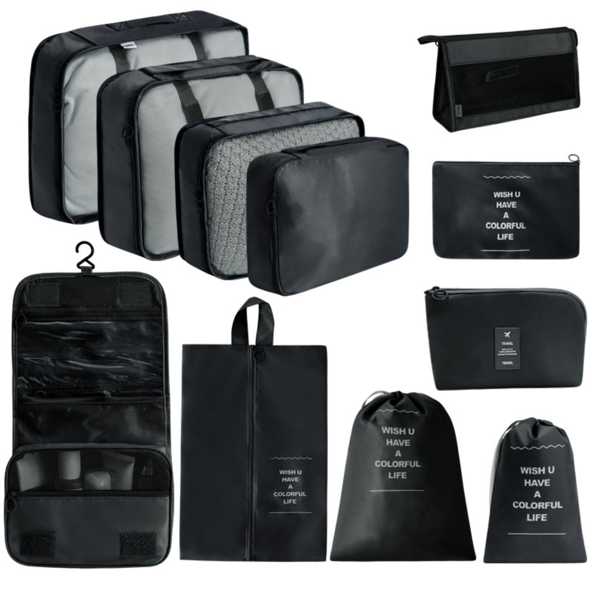 11 Pieces Luggage Organizer Bags with Hanging Toiletry Bag Long-Lasting Travel Organizer Set Packing Cubes with Toiletry Bag