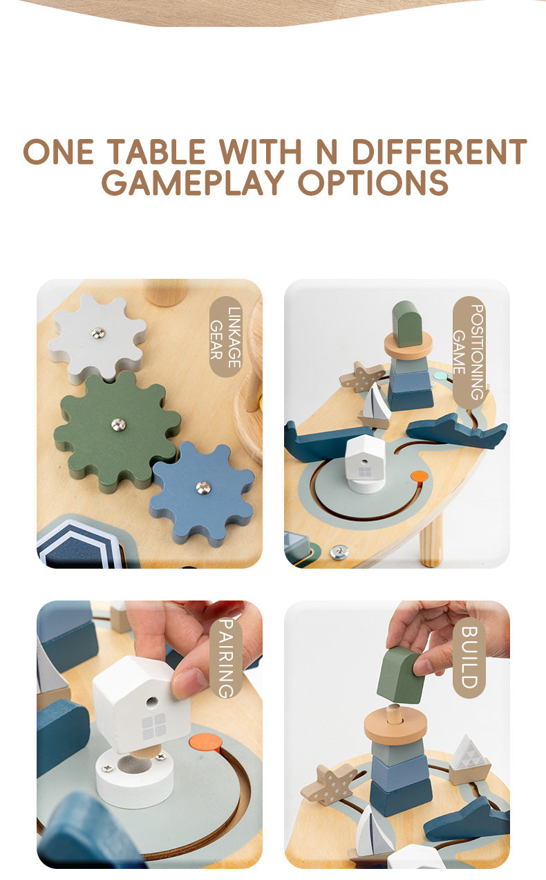Montessori Wooden Busy Table with Beads and Blocks