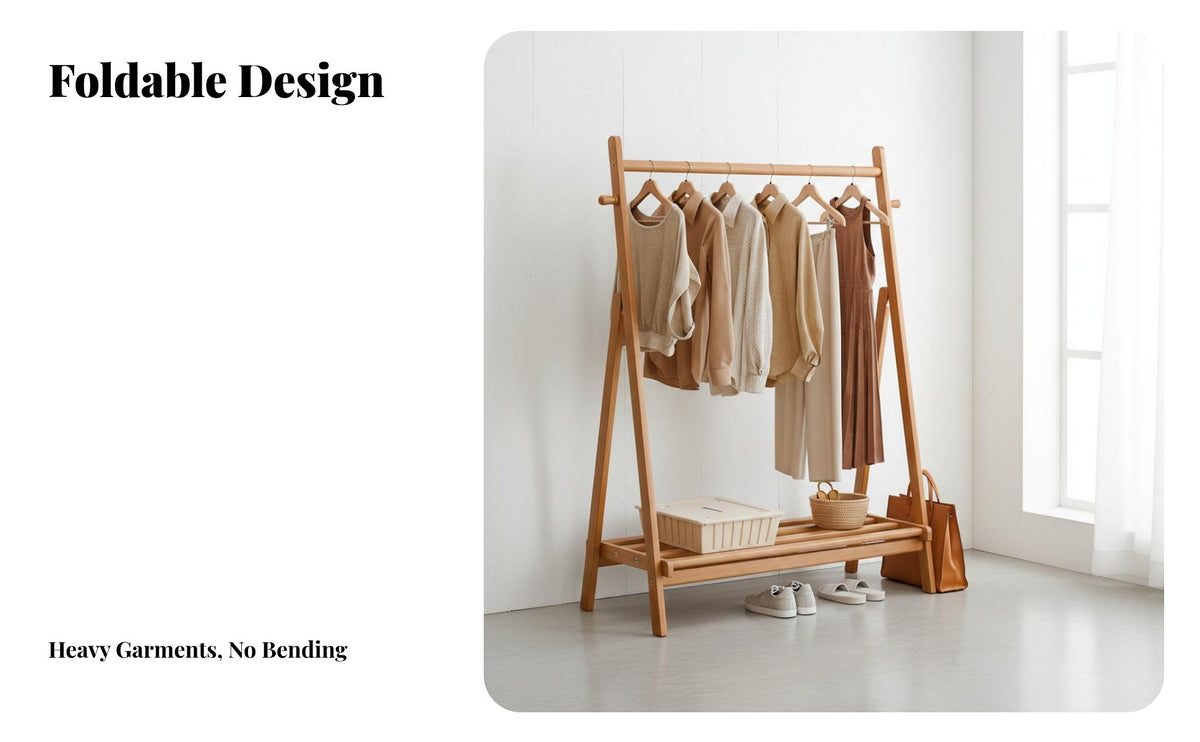 Solid Wood Construction Wooden Coat Hanger Stand Multifunctional Liberate Standing Clothes Rack Multi-Functional Storage Liberate Standing Clothes Hanger Rack Large Capacity for Homeowners, Renters, Students, Bedroom, Entryway, Laundry Room