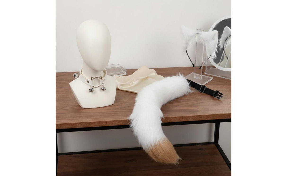 Cat Ears Headband with Tail and Soft Touch Wolf Ears and Tail Cosplay Set Customizable Fit Soft Canine Costume Accessories for Women, Halloween