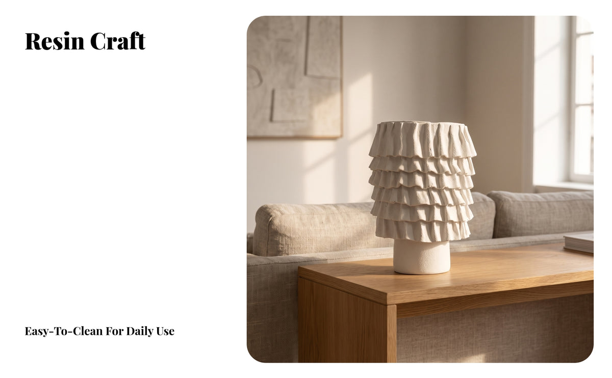 Resin Vase with Ruffled Surface | Sculptural Tabletop Design, Minimalist Modern Style, Ruffled Decorative Vase