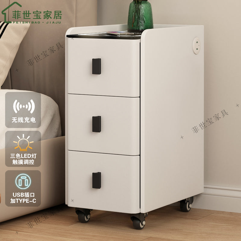 带轮小型床头柜超窄智能床边夹缝柜简约高窄柜卧室音响三抽可移动