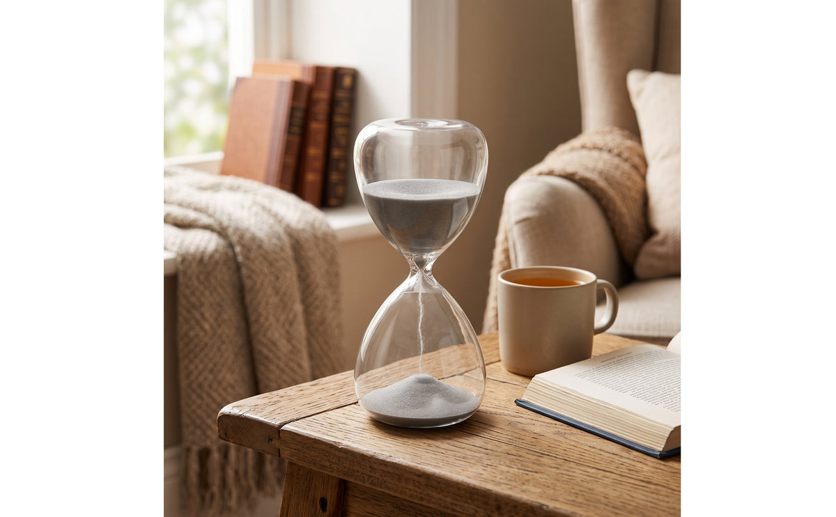 Glass Hourglass Modern 15-Minute Hourglass Decorative Sand Timer with Glass Body for Professionals, Students, Office, Meditation, Reading