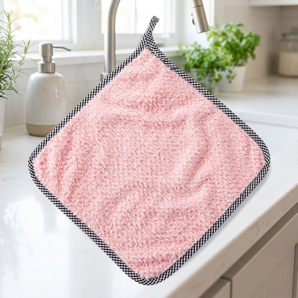 Dense Coral Fleece Microfibre Cloth, Hanging Dish Cloths and Cleaning Cloths for Kitchen, Quick Drying Microfibre Cloth for Dishes and Hands
