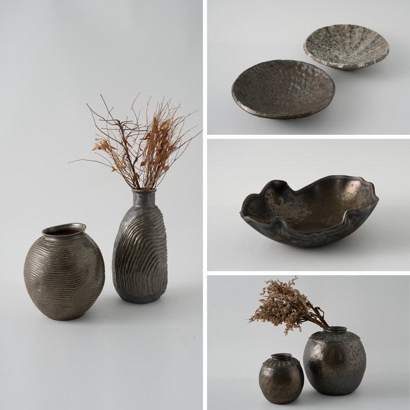 New Chinese Style Ceramic Vase with Metallic Glaze for Home Decor