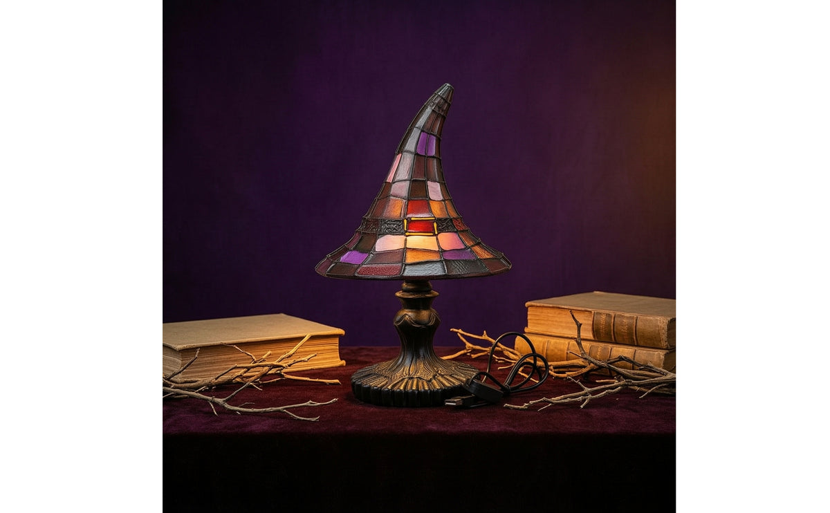 Halloween Stained Glass Witch Hat Lamp Witchy Witch Hat Lamp Witchcore Compact for Bedside Table, Reading Corner