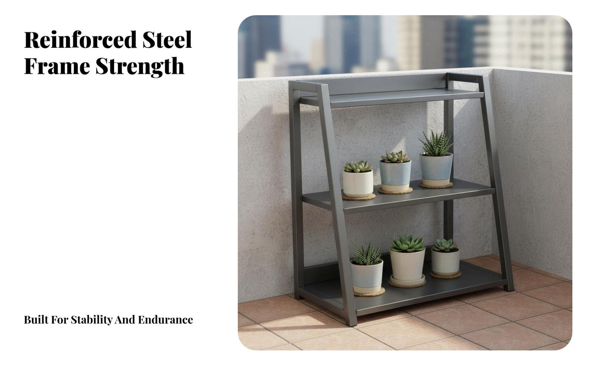Stable Structure Freestanding Shelving Unit Space-Saving Trapezoid Plant Stand Heavy Duty Triangular Frame Storage Rack Multi-Purpose for Balcony, Living Room, Entryway, Kitchen