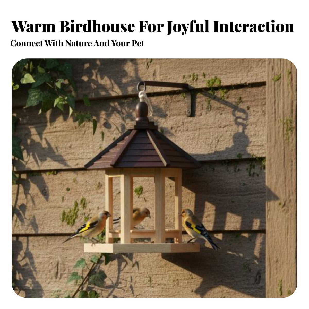 Easy to Fill Hanging Wooden Bird Feeder Weather Resistant Hanging Bird Feeder Heavy Duty for Children, Balcony, Garden, Patio