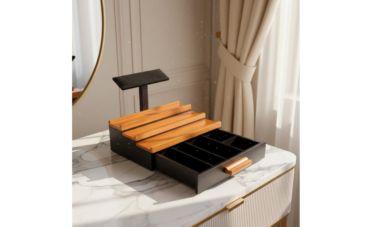 Hidden Compartment Tiered Perfume Holder Great Gift Idea 3-Tier Cologne Stand Solid Wood Construction for Bedroom, Nightstand