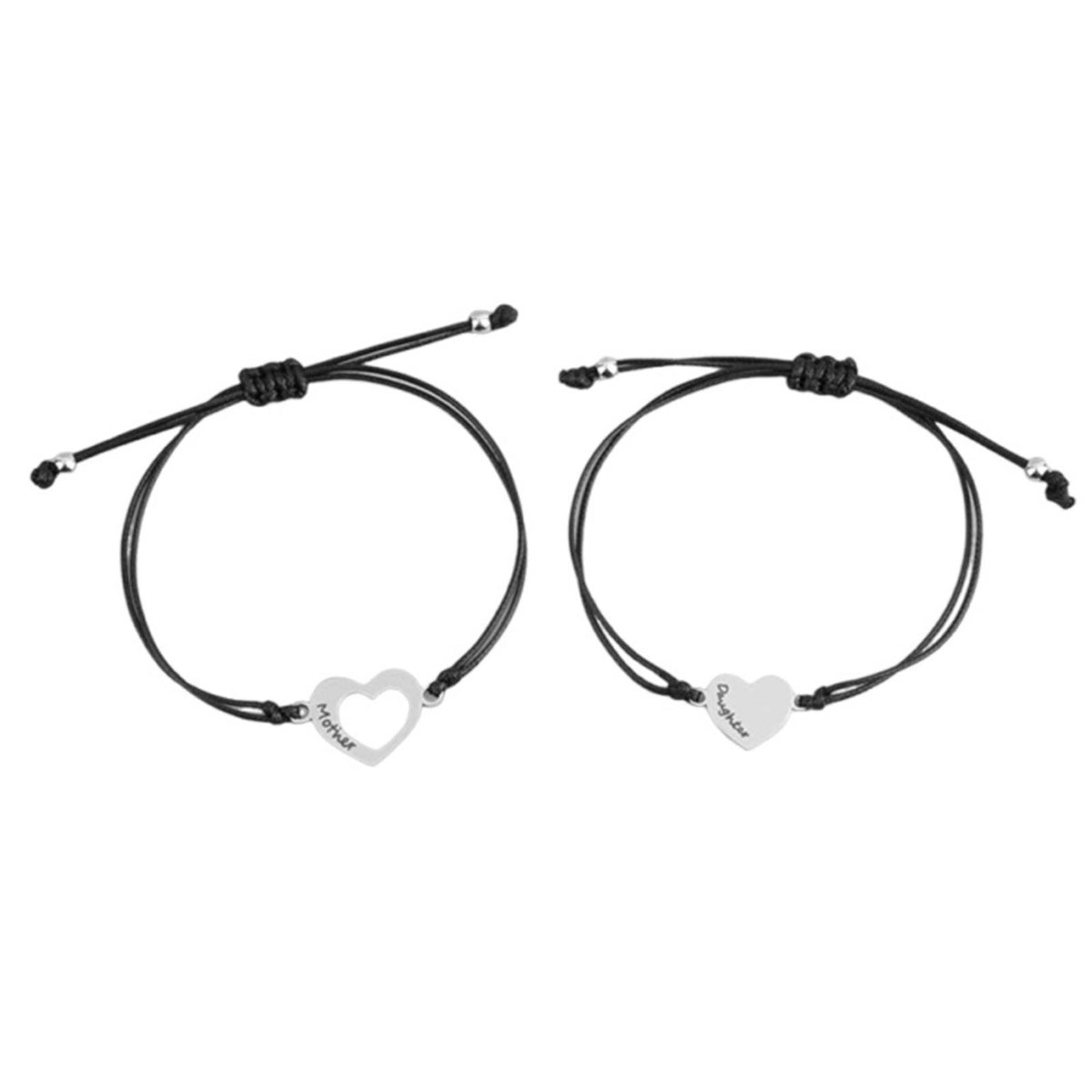 Daughter Mother Bracelet Set Adjustable Polished Steel Hearts for Keepsake