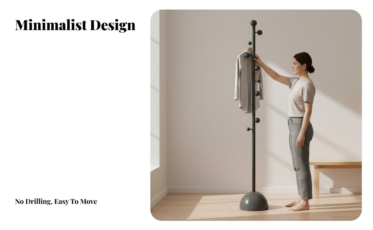 Modern Design Ball Hook Coat Stand Space-Saving Standing Coat Rack Multi-Purpose Vertical Clothes Hanger Staggered Hooks for Homeowners, Families, Bedroom, Living Room, Entryway, Hallway