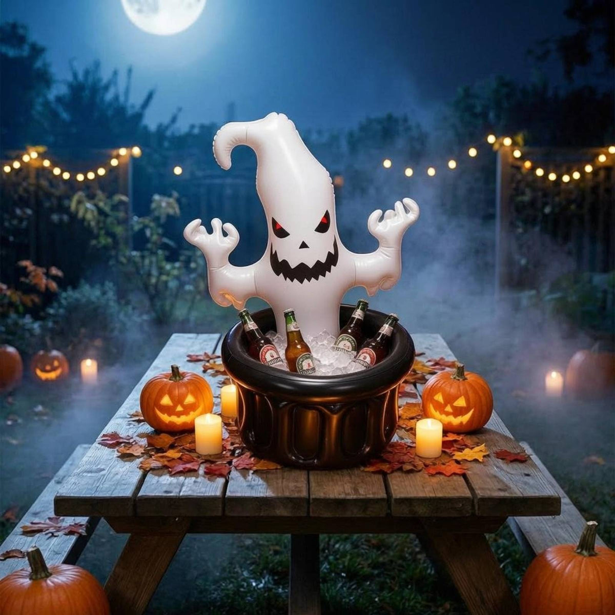 Leak-Proof Inflatable Ghost Ice Container Foldable Halloween Ghost Container Compact Storage PVC Drink Cooler Large Capacity