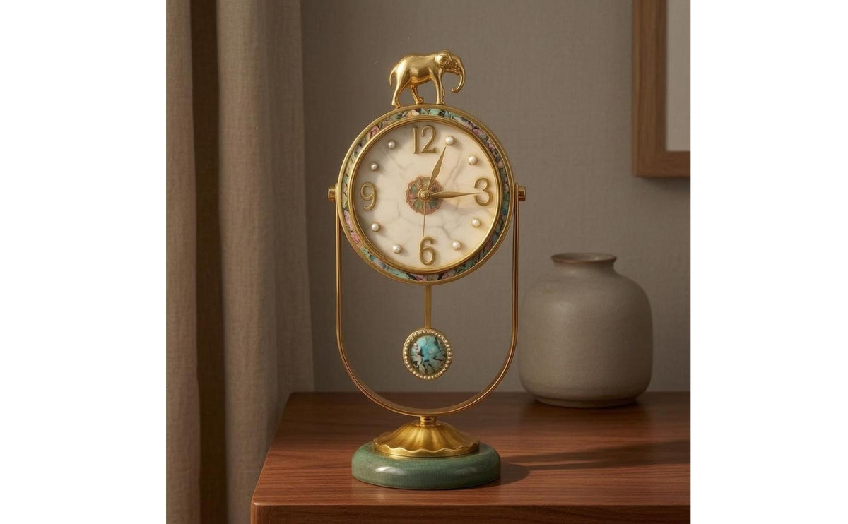 Ceramic Elephant Clock Glazed Golden Tabletop Clock Classic Look Home Decor Timepiece for Tabletop Display