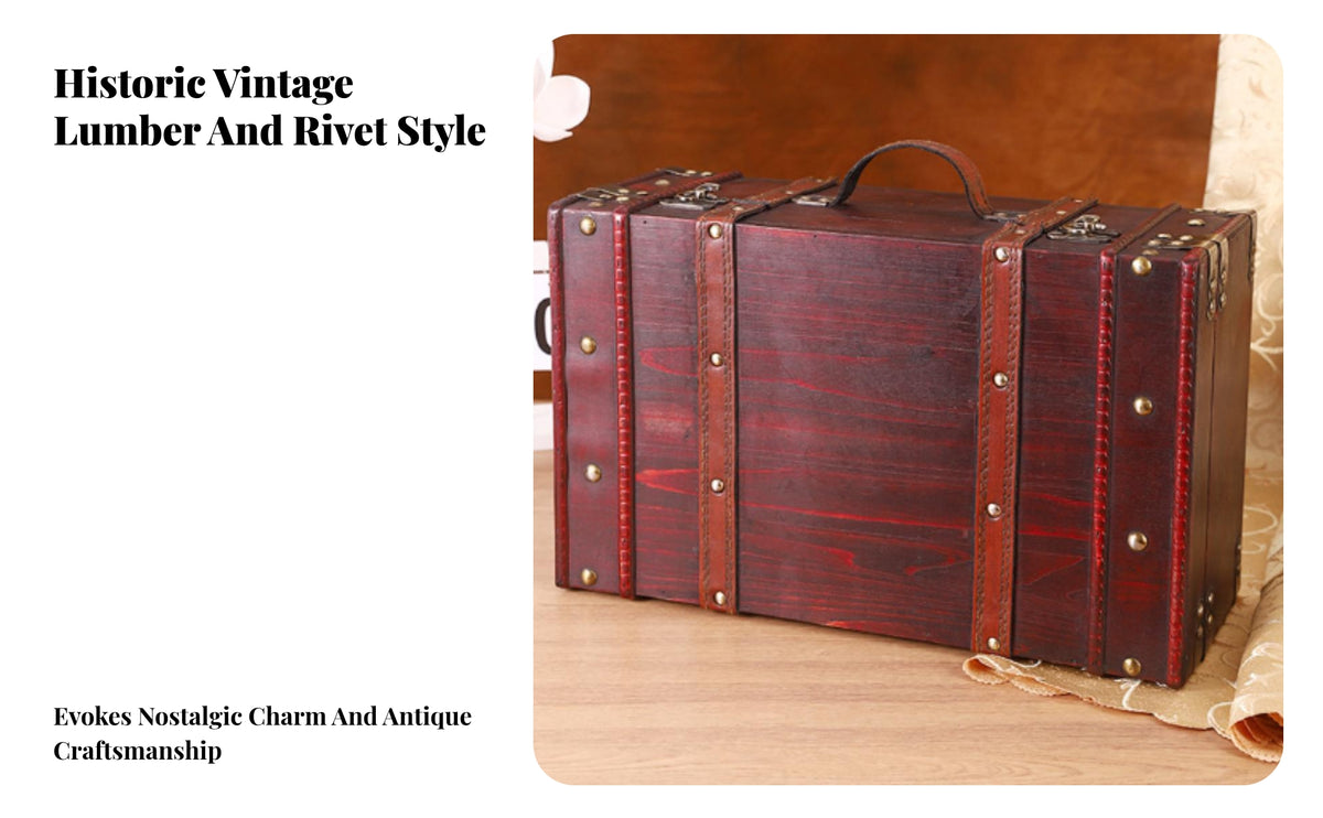Distressed Vintage Wooden Suitcase | Sturdy Metal Corner Protectors, Wooden Storage Chest, for Home Organization