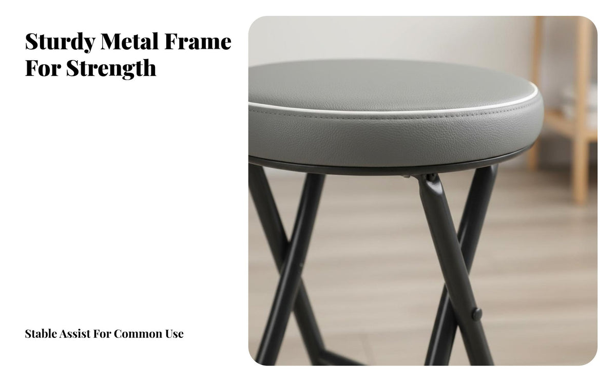 Foldable Design Round Folding Stool Space-Saving Round Top Folding Chair Padded pad Portable Seat pre-assembled for Students, event seating Hosts, Living Room, Bedroom, Indoor, Small Apartments