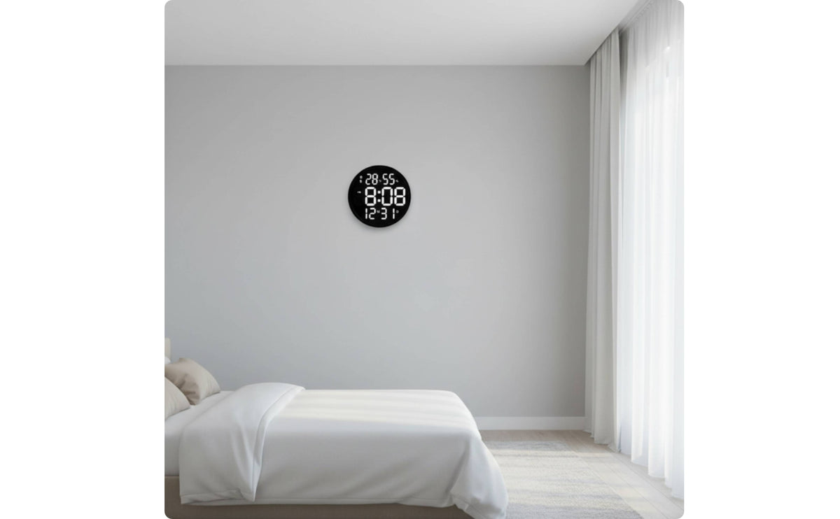 Large Display Digital Wall Clock with Temperature Automatic Light Sensing Electronic Clock with Humidity Backlit Silent for Living Room, Office, Bedroom