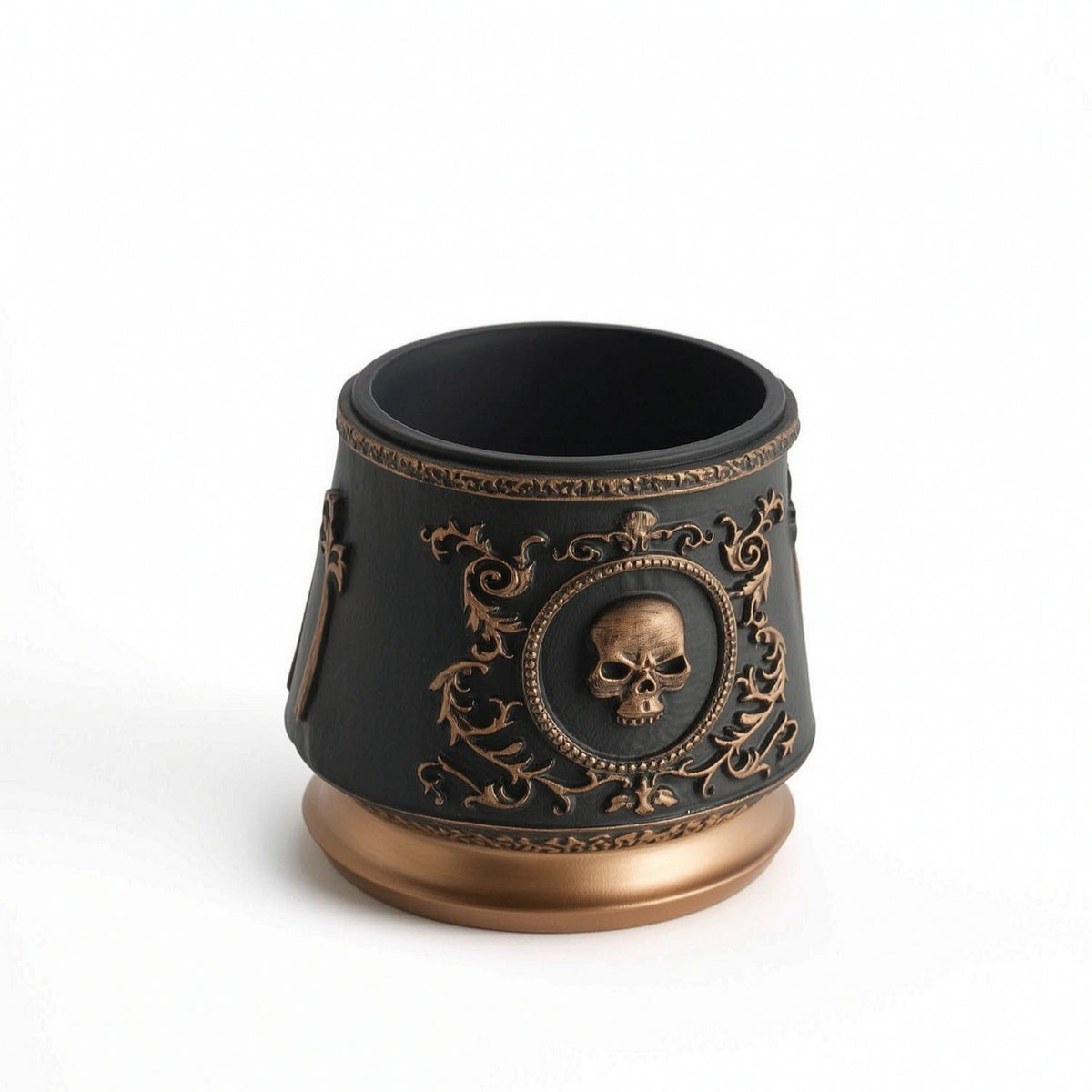 Skull Planter Ornate Planter with Skull Relief Flowerpot Decorative Halloween for Goth Decor Lovers, Desk, Windowsill
