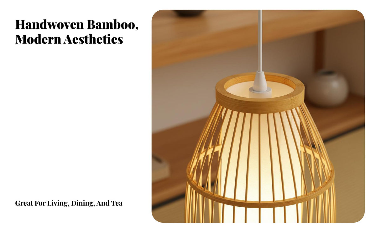 Handmade Woven Bamboo Lantern Natural Material Bamboo Woven Hanging Light Creative Design Asian Design Hanging Lamp Vintage Inspired for Restaurant Owners, Hotel Managers, Interior Designers, Dining Room, Hallway, Bedroom, Kitchen