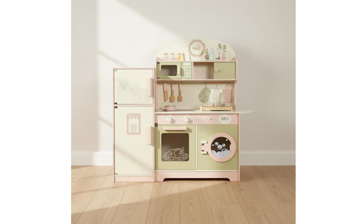Wooden Play Kitchen Interactive Wooden Pretend Kitchen Smooth Surface Kids Cooking Playset for Young Children