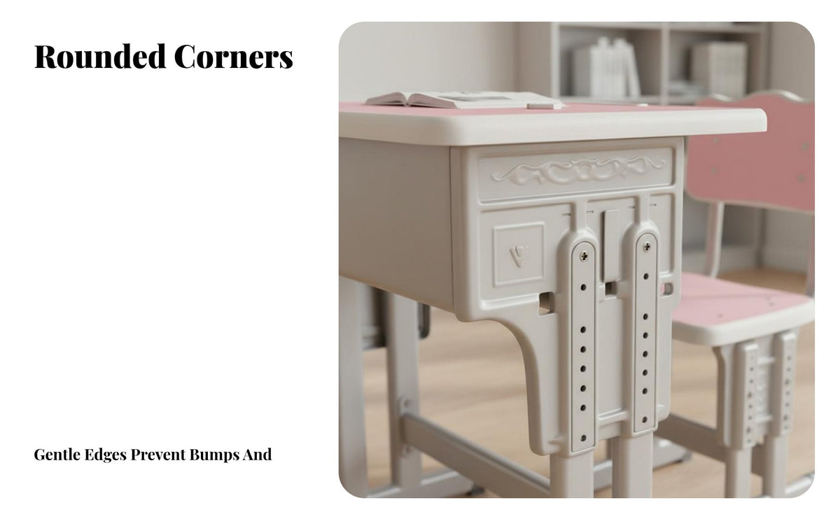 Safe Design Kids Desk and Chair Set Long-Lasting Steel Frame Adjustable Study Desk Easy to Assemble Adjustable Height Study Table Large Desktop for Students, Girls, Parents, Bedroom, School, Homeschooling, Classroom