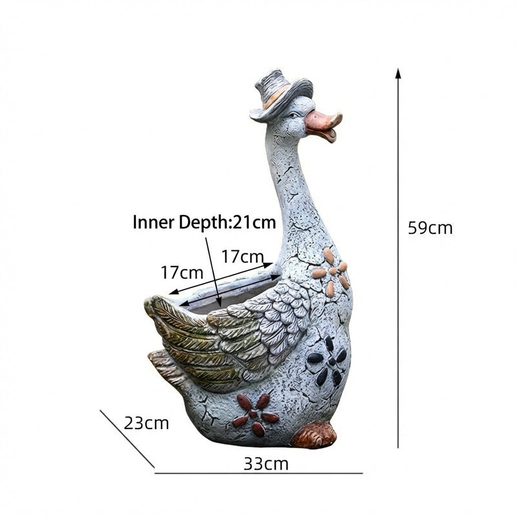 Rustic Chicken Planter Pot, Resin Hen Garden Ornament with Vintage Floral Design, Indoor Outdoor Decorative Flower Pot for Patio Garden Backyard, Unique Animal Planter Gift