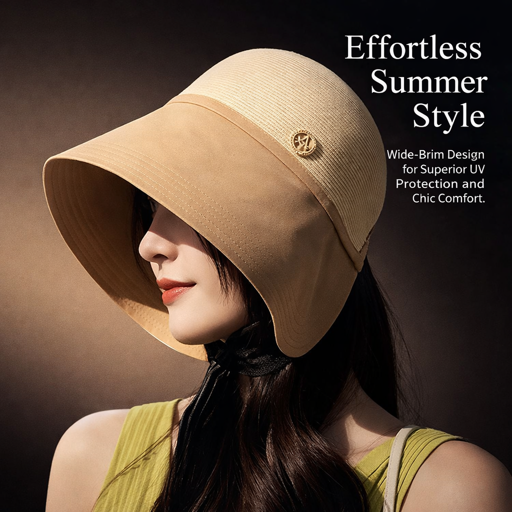 Wide Brim Bucket Hat for Women, Foldable Summer for Beach Travel, Adjustable Fishing Cap, Handwoven Protection