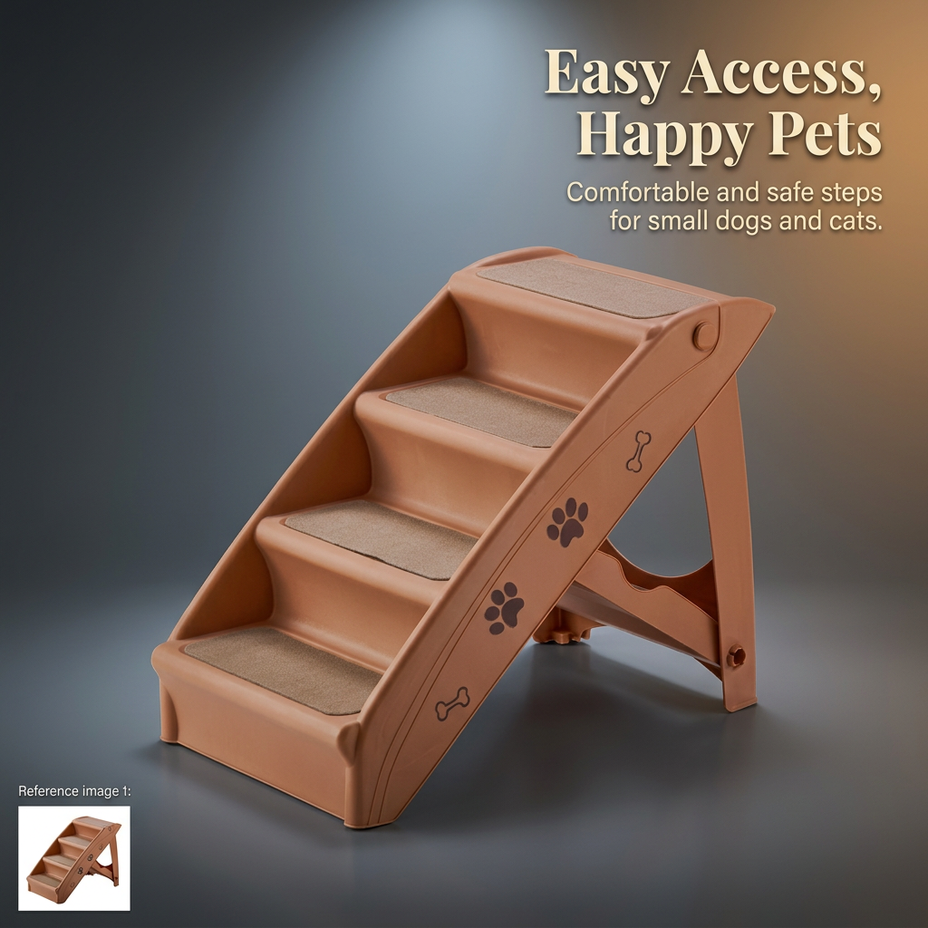 Plastic Dog Stairs, Beige Pet Climbing Ladder for Small Dogs, Non-Slip Bedside Steps for Cats, Foldable Pet Ramp for Home Use, 433 Climbing Ladder