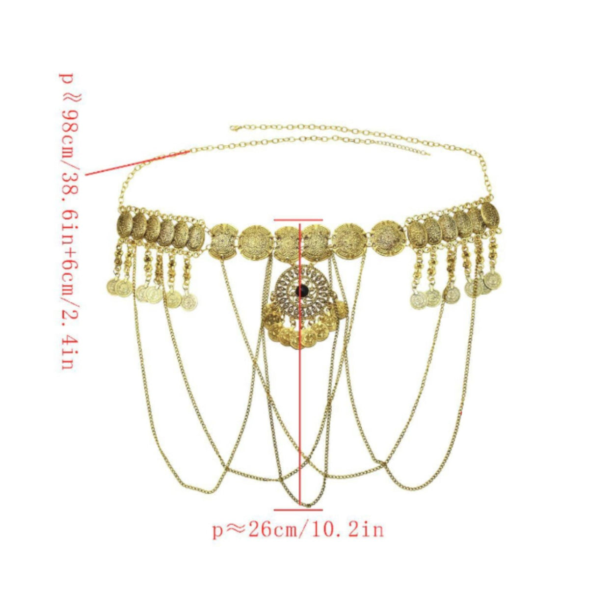 Dangling Coins Coin Tassel Waist Chain Statement Piece Belly Dance Waist Chain Vintage Design Boho Belly Dance Belt Metal Alloy for Beach, Festival